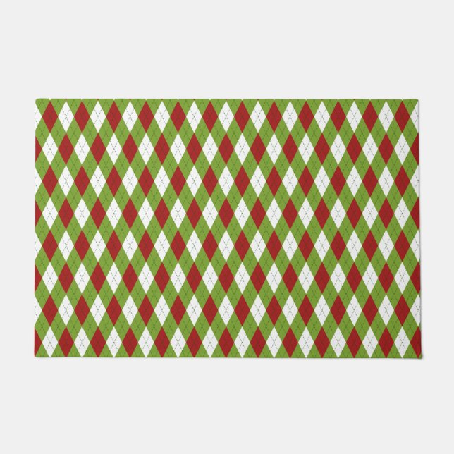 Weihnachtsrot und Grüne Raute Harlequin Pattern Fußmatte (Vorderseite)