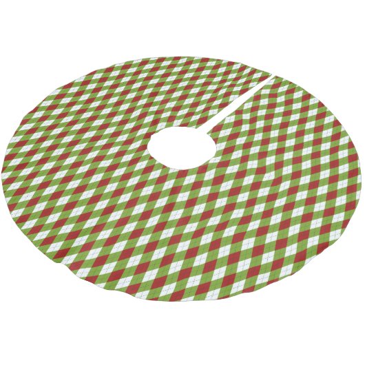 Weihnachtsrot und Grüne Raute Harlequin Pattern Polyester Weihnachtsbaumdecke (Schrägansicht)