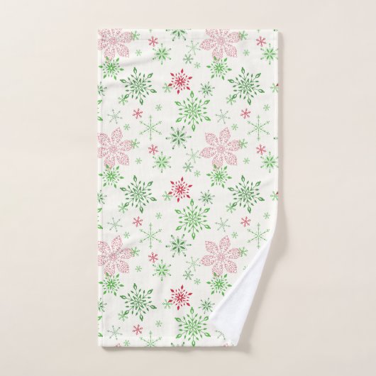 Weihnachtsrot und grüne Schneeflocken Badhandtuch Set (Handtuch)
