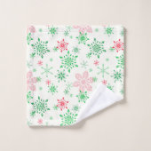 Weihnachtsrot und grüne Schneeflocken Badhandtuch Set (Waschlappen)