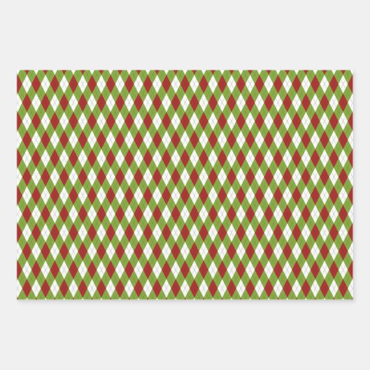 Weihnachtsrot und Grünes Multi-Muster Geschenkpapier Set (Vorderseite)