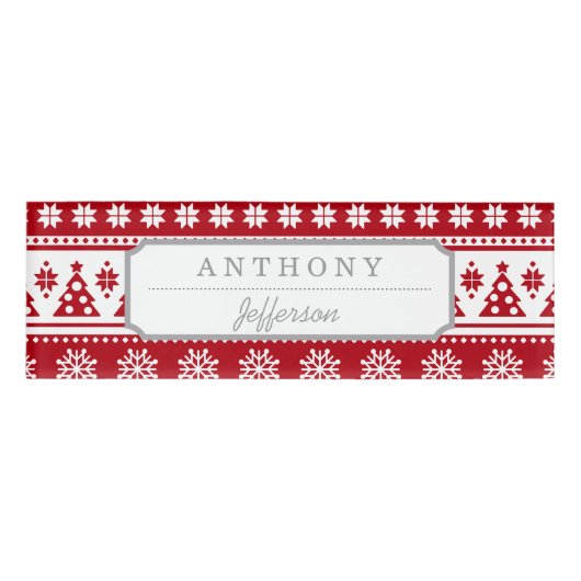 Weihnachtsrot und Weiße Hirsche und Baummuster Namenschild (Vorderseite)