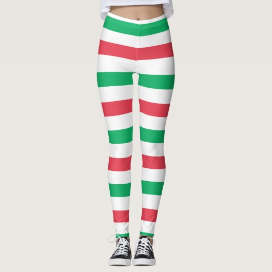 Weihnachtsrot, Weiß, Grüne Streifen Leggings (Vorderseite)