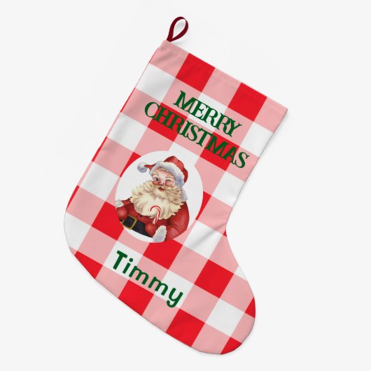 Weihnachtsrot Weiß Karo Großer Weihnachtsstrumpf (Vorderansicht (hängend))