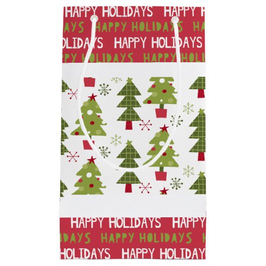 Weihnachtsrot, Weiß und Grüne Bäume und Schneefloc Kleine Geschenktüte (Vorderseite)