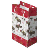 Weihnachtsrot, Weiß und Grüne Rentiere Kleine Geschenktüte (Vorderseite Schrägansicht)