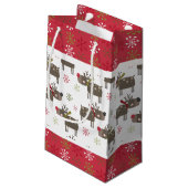 Weihnachtsrot, Weiß und Grüne Rentiere Kleine Geschenktüte (Rückseite Schrägansicht)