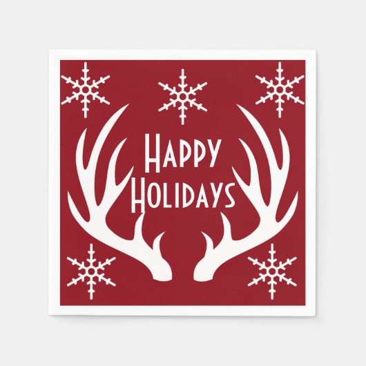 Weihnachtsrot & Weißer Rentier Antler Schneeflocke Serviette (Vorderseite)