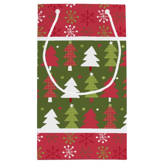 Weihnachtsrot, Weißer und Grüner Baum Kleine Geschenktüte (Rückseite)
