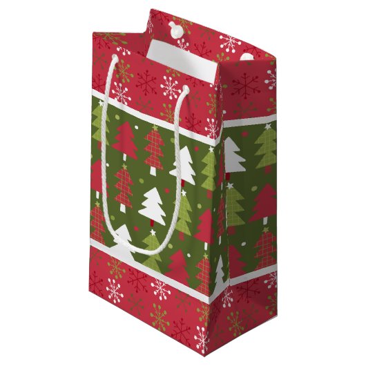 Weihnachtsrot, Weißer und Grüner Baum Kleine Geschenktüte (Vorderseite Schrägansicht)