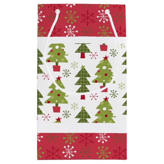 Weihnachtsrot, Weißer und Grüner Baum Kleine Geschenktüte (Rückseite)