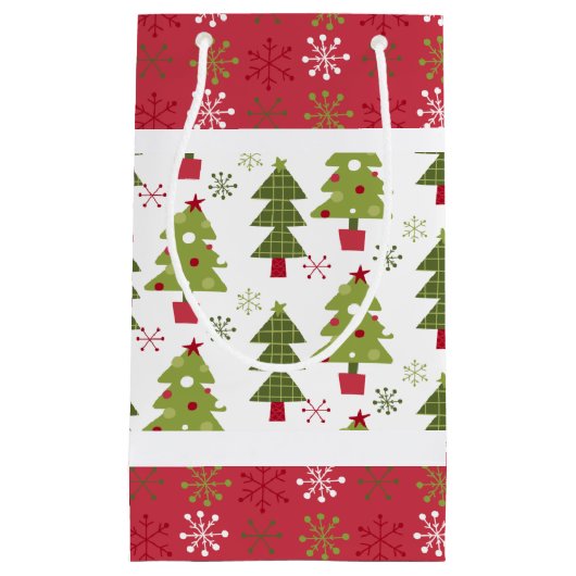 Weihnachtsrot, Weißer und Grüner Baum Kleine Geschenktüte (Vorderseite)