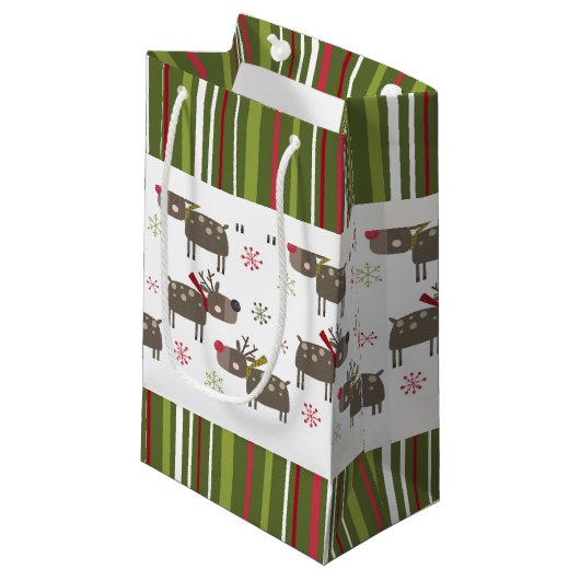 Weihnachtsrot, Weißer und Grüner Rentier und Strei Kleine Geschenktüte (Vorderseite Schrägansicht)