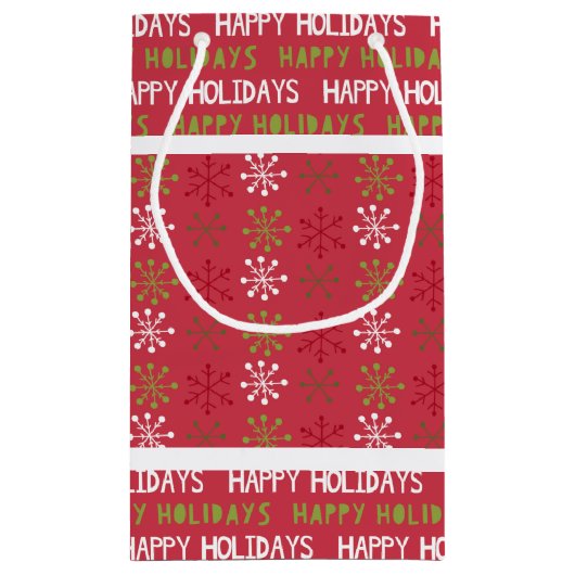 Weihnachtsrot, Weißer und Grüner Schneeflocken Kleine Geschenktüte (Rückseite)