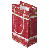 Weihnachtsrot, Weißer und Grüner Schneeflocken Kleine Geschenktüte (Vorderseite Schrägansicht)