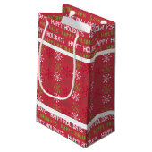 Weihnachtsrot, Weißer und Grüner Schneeflocken Kleine Geschenktüte (Rückseite Schrägansicht)