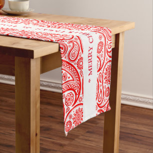 Weihnachtsrot-weißes vintage Paisleymuster Mittelgroßer Tischläufer