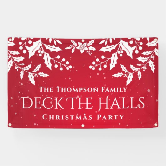 Weihnachtsrot & Weißholz, Deck-The-Halls, Party Banner (Horizontal)