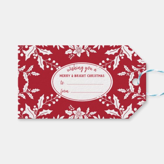 Weihnachtsrot, Weißholz, festlich Geschenkanhänger (Vorderseite (Horizontal))