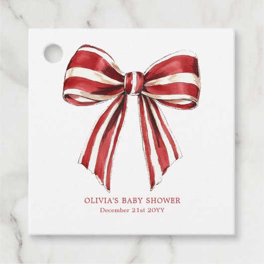 Weihnachtsrot | White Coquette Bow Baby Dusche Geschenkanhänger (Vorderseite)
