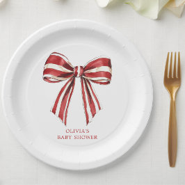 Weihnachtsrot | White Coquette Bow Baby Dusche Pappteller