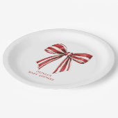 Weihnachtsrot | White Coquette Bow Baby Dusche Pappteller (Schrägansicht)