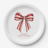 Weihnachtsrot | White Coquette Bow Baby Dusche Pappteller (Vorderseite)