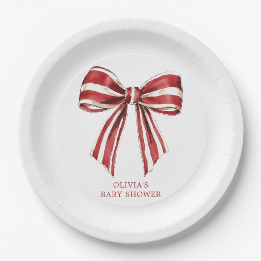 Weihnachtsrot | White Coquette Bow Baby Dusche Pappteller (Vorderseite)