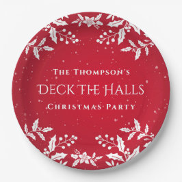 Weihnachtsrot. White Holly, Deck-the-Halls-Party Pappteller