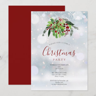 Weihnachtsrote Beeren Schneeflocken Feierparty Einladung