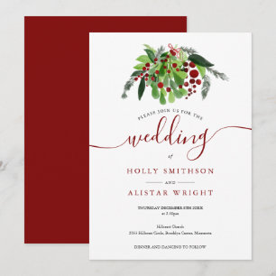 Weihnachtsrote Beeren Winterhochzeit Einladung