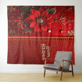 Weihnachtsrote Blumen-Feiertags-Hintergrund Wandteppich (Beispiel (Horizontal))