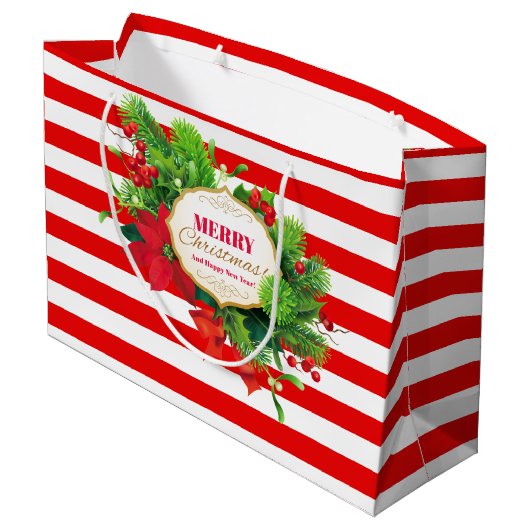 Weihnachtsrote gestreifte Geschenk-Tasche - groß Große Geschenktüte (Rückseite Schrägansicht)