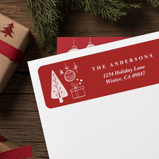 Weihnachtsrote handgezeichnete Doodle-Adressetiket