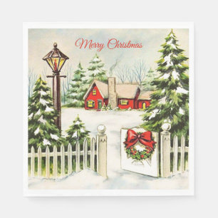 Weihnachtsrote Hauslaterne Tannenpapier Serviette