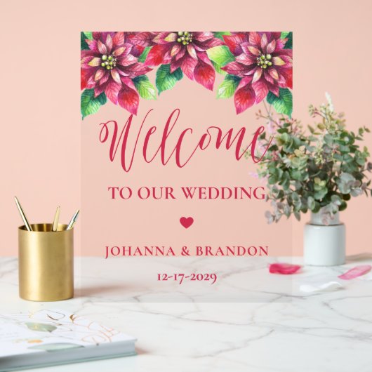 Weihnachtsrote Hochzeitsbegrüßung Acrylschild (Hochzeit)