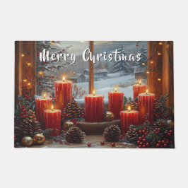 Weihnachtsrote Kerzen Tannenzapfen Winteransicht  Fußmatte