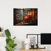 Weihnachtsrote Kerzen Winterfenster Poster (Heimbüro)