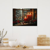 Weihnachtsrote Kerzen Winterfenster Poster (Küche)