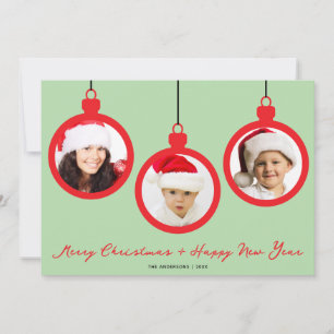 Weihnachtsrote Kugeln mit Fotos Familien-Collage Feiertagskarte