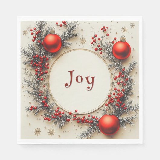 Weihnachtsrote Ornamente Beeren Schneeflocken Serviette (Vorderseite)