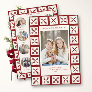 Weihnachtsrote Quilt-Familienfotos Jahresrückblick Feiertagskarte