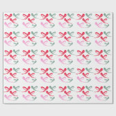 Weihnachtsrote Schleifen grün rosa handgezeichnet Geschenkpapier (Flach)