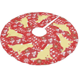 Weihnachtsrote Steppdecken-Gelb-Labrador-Welpen Polyester Weihnachtsbaumdecke