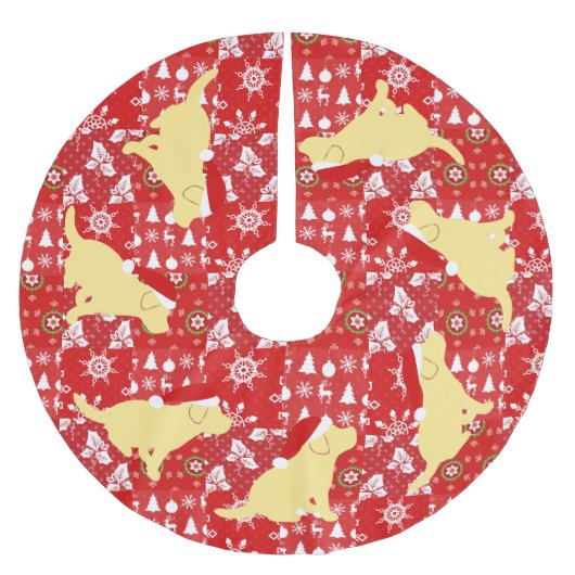 Weihnachtsrote Steppdecken-Gelb-Labrador-Welpen Polyester Weihnachtsbaumdecke (Vorderseite)