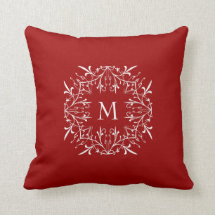 Weihnachtsrote stilvolle Monogramm-Spitze-Grenze Kissen