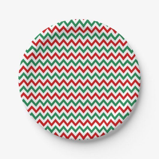 Weihnachtsrote und grüne Chevron-Papierteller Pappteller (Vorderseite)