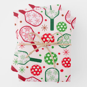Weihnachtsrote und grüne Pickleball-Schläger  Geschenkpapier Set