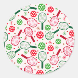 Weihnachtsrote und grüne Pickleball-Schläger  Runder Aufkleber