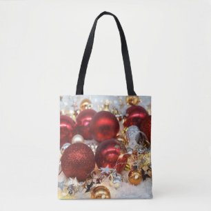 Weihnachtsrote und silberne Dekorationskugeln Tasche